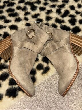 Nine West Taupe Suede Buckle Ankle Boots for Women